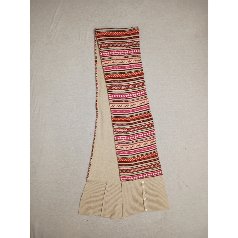 Lands End Fair Isle Knit Scarf Cotton Wool Blend Y2K Gorpcore Beige Pink 405190